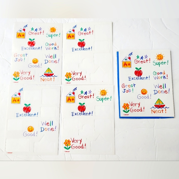 Vintage Amscan Teacher Rewards Stickers Positive Sayings Terrific 5 Sheets - Picture 1 of 3
